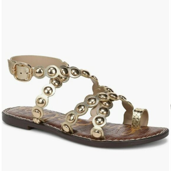 Sam Edelman Gloria Ankle Strap Gold Studded Sandals - Picture 3 of 9